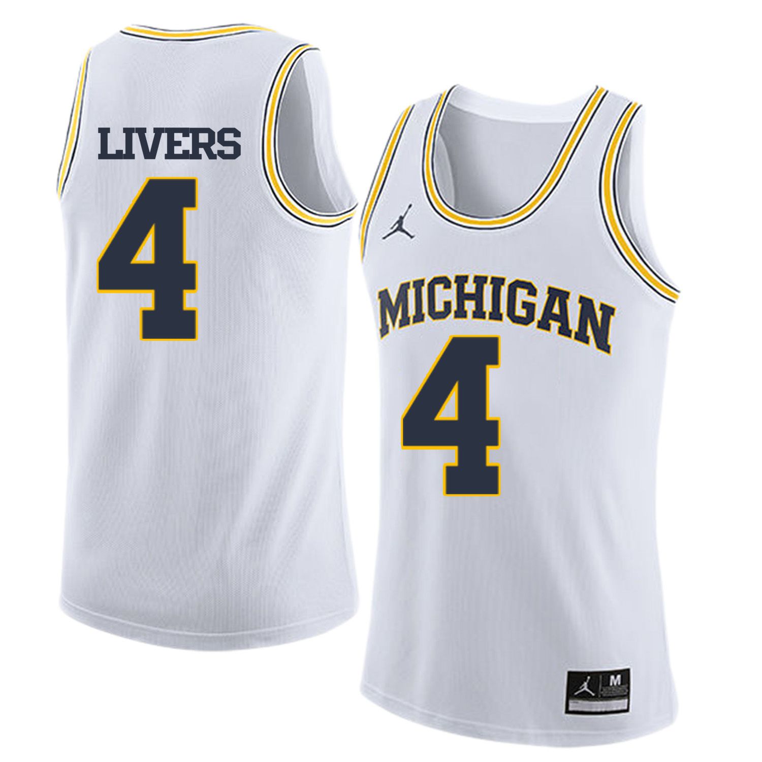 Men Jordan University of Michigan Basketball White 4 Livers Customized NCAA Jerseys
